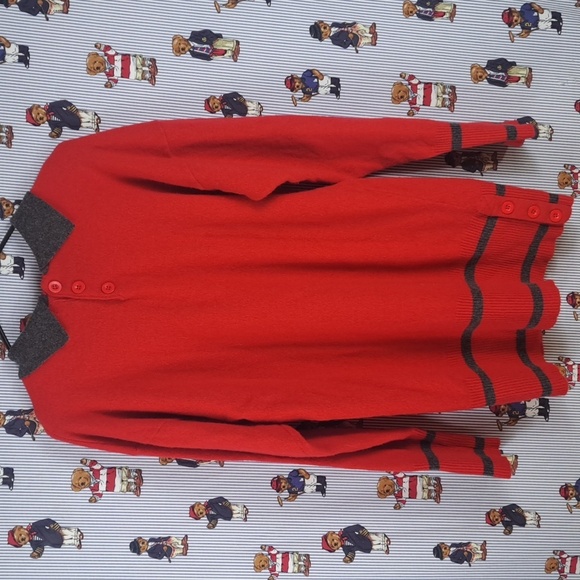 Vintage 89s Lauren Alexandra red & gray collar casual oversized med sweater - Picture 4 of 7